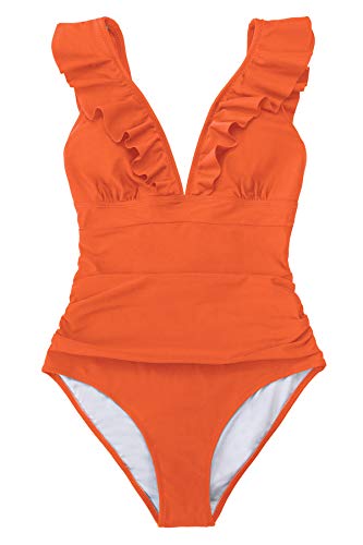 CUPSHE Women's V Neck One Piece Swimsuit Ruffled Lace Up Monokini