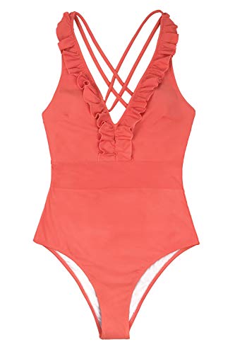 CUPSHE Women's V Neck One Piece Swimsuit Ruffled Back Cross Swimwear