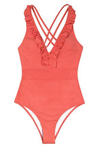 
                        
                          Load image into Gallery viewer, CUPSHE Women's V Neck One Piece Swimsuit Ruffled Back Cross Swimwear
                        
                      