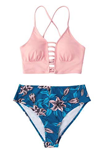 CUPSHE Women’s Bikini Swimsuit Floral Print Lace Up Strappy Two Piece Bathing Suit
