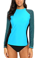 
                        
                          將圖片載入圖庫檢視器 CharmLeaks Women's Long Sleeve Rashguard UPF 50 Sun Protection Swimsuit Top Striped Swim Shirts
                        
                      