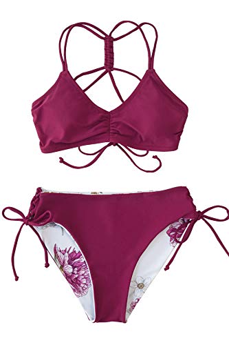 CUPSHE Women's Back Braided Straps Reversible Bottom Strappy Lace Up Bikini Sets
