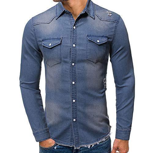 Cloudstyle Men's Regular Fit Button Down Casual Denim Shirts Long Sleeve Jean Shirts