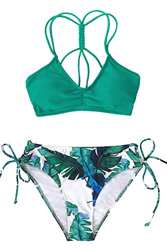 CUPSHE Women's Back Braided Straps Reversible Bottom Strappy Lace Up Bikini Sets