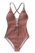 
                        
                          गैलरी व्यूवर में इमेज लोड करें, CUPSHE Women's Solid Color V Neck Lace Up One Piece Swimsuit
                        
                      