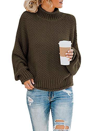 Saodimallsu Womens Turtleneck Oversized Sweaters Batwing Long Sleeve Pullover Loose Chunky Knit Jumper - JOY2ESpree