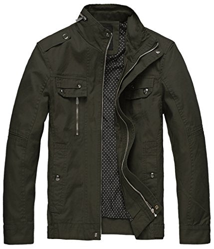 Wantdo Men's Cotton Stand Collar Lightweight Front Zip Jacket