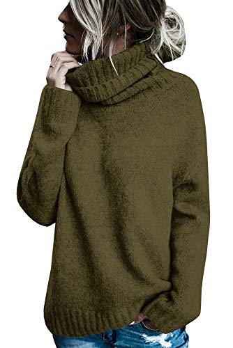 FISACE Womens Solid Round Neck Oversized Turtleneck Full Sleeve Knitted Sweater Pullover