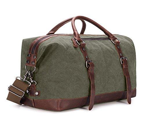 BAOSHA Canvas PU Leather Travel Tote Duffel Bag Carry on Bag Weekender Overnight Bag - JOY2ESpree