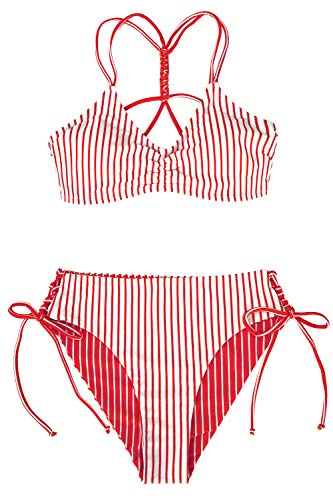 CUPSHE Women's Back Braided Straps Reversible Bottom Strappy Lace Up Bikini Sets