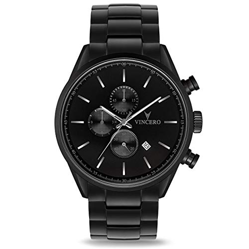 Vincero Luxury Men's Chrono S Wrist Watch - Top Grain Italian Leather Watch Band - 43mm Chronograph Watch - Japanese Quartz Movement…