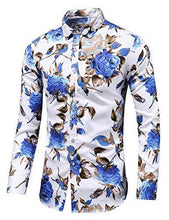 
                        
                          Load image into Gallery viewer, LEFTGU Men's Slim fit Floral Printed Beach Hawaiian Button-Down Dress Shirt
                        
                      
