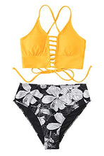 
                        
                          Load image into Gallery viewer, CUPSHE Women’s Bikini Swimsuit Floral Print Lace Up Strappy Two Piece Bathing Suit
                        
                      