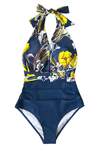 CUPSHE Women's Halter One Piece Swimsuit Keeping You Accompained Swimwear