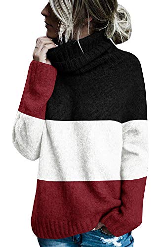 FISACE Womens Solid Round Neck Oversized Turtleneck Full Sleeve Knitted Sweater Pullover