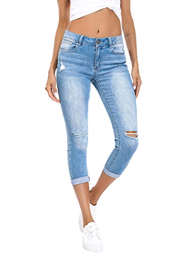 Resfeber Women's Ripped Boyfriend Jeans Cute Distressed Jeans Stretch Skinny Jeans with Hole