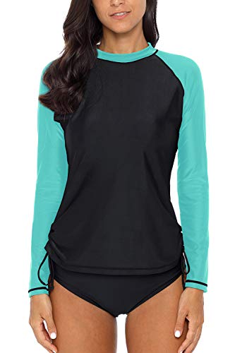 CharmLeaks Women's Long Sleeve Rashguard UPF 50 Sun Protection Swimsuit Top Striped Swim Shirts
