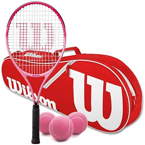Wilson Burn Pink Junior Tennis Racquet Bundled with a Advantage II Racquet Holder and a Can of Pink Tennis Balls - JOY2ESpree