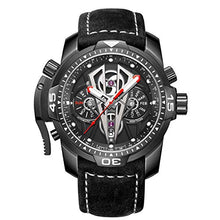 
                        
                          Load image into Gallery viewer, Reef Tiger Mens Sport Mechanical Watches with Steel Black Dial Automatic Watch Calfskin Leather Strap RGA3591
                        
                      