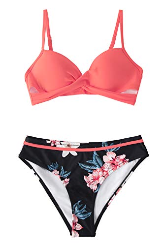 CUPSHE Women's Wrap Top Floral Bottom Bathing Suit Two Piece Sexy Swimsuit