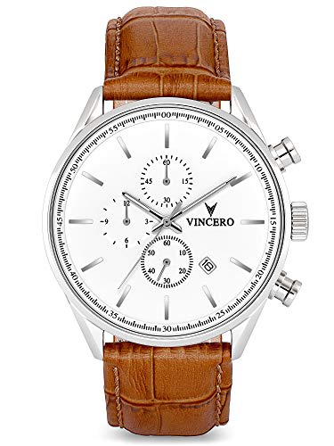 Vincero Luxury Men's Chrono S Wrist Watch - Top Grain Italian Leather Watch Band - 43mm Chronograph Watch - Japanese Quartz Movement…