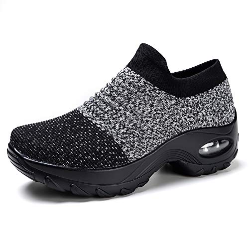 STQ Slip On Breathe Mesh Walking Shoes Women Fashion Sneakers Comfort Wedge Platform Loafers