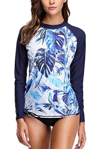 CharmLeaks Women's Long Sleeve Rashguard UPF 50 Sun Protection Swimsuit Top Striped Swim Shirts