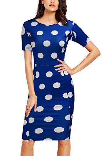 FORTRIC Women Printing Church Business Office Work Elegant Bodycon Pencil Dress