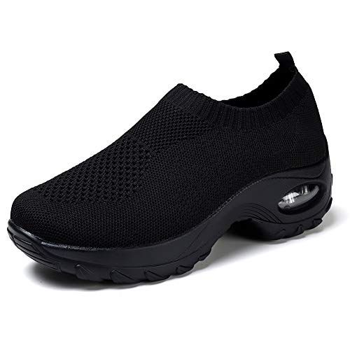 STQ Slip On Breathe Mesh Walking Shoes Women Fashion Sneakers Comfort Wedge Platform Loafers