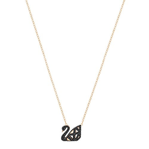 SWAROVSKI Women's Iconic Swan Jewelry Collection, Rose Gold Tone Finish, Black Crystals - JOY2ESpree