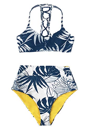 CUPSHE Women's High Waisted Bikini Floral Lace Up Two Piece Swimsuits