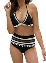 
                        
                          Cargar imagen en el visor de la galería, Bdcoco Women's High Waist Two Pieces Bikini Set Padded Stripe Tassel Swimsuit
                        
                      