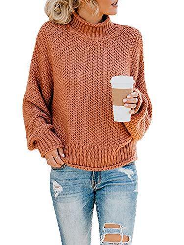 Saodimallsu Womens Turtleneck Oversized Sweaters Batwing Long Sleeve Pullover Loose Chunky Knit Jumper - JOY2ESpree
