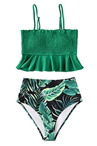 CUPSHE Women's High Waist Bikini Swimsuit Ruffle Smock Floral Print Two Piece Bathing Suit