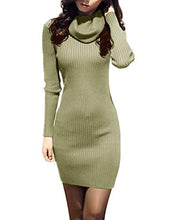 
                        
                          Load image into Gallery viewer, v28 Women Cowl Neck Knit Stretchable Elasticity Long Sleeve Slim Fit Sweater Dress
                        
                      