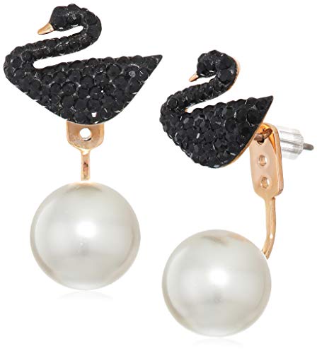 SWAROVSKI Women's Iconic Swan Jewelry Collection, Rose Gold Tone Finish, Black Crystals - JOY2ESpree