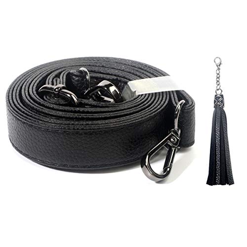 Beaulegan Purse Strap Replacement - Full Grain Microfiber Leather - 59 Inch Long Adjustable for Crossbody Shoulder Bag - 0.7 Inch Wide, Black/Gunmetal
