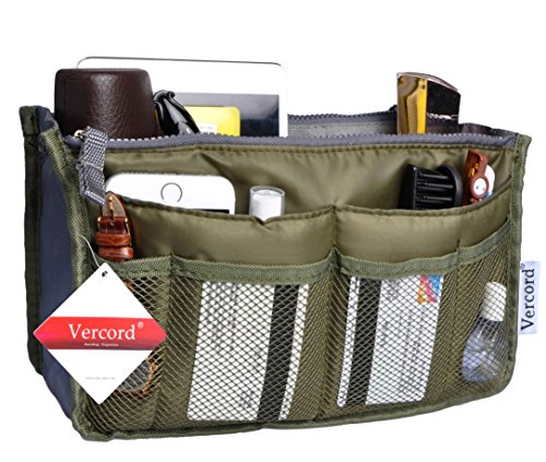 Vercord Purse Organizer Insert for Handbags Bag Organizers Inside Tote Pocketbook Women Nurse Nylon 13 Pockets Black Medium