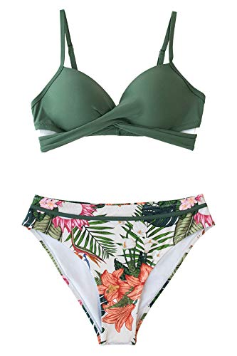 CUPSHE Women's Wrap Top Floral Bottom Bathing Suit Two Piece Sexy Swimsuit