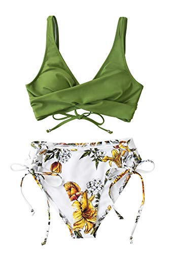 CUPSHE Women's Bikini Swimsuit Floral Print Lace Up Two Piece Bathing Suit