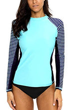 
                        
                          將圖片載入圖庫檢視器 CharmLeaks Women's Long Sleeve Rashguard UPF 50 Sun Protection Swimsuit Top Striped Swim Shirts
                        
                      