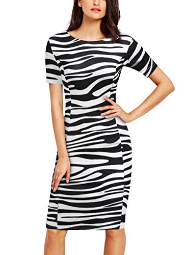 FORTRIC Women Printing Church Business Office Work Elegant Bodycon Pencil Dress