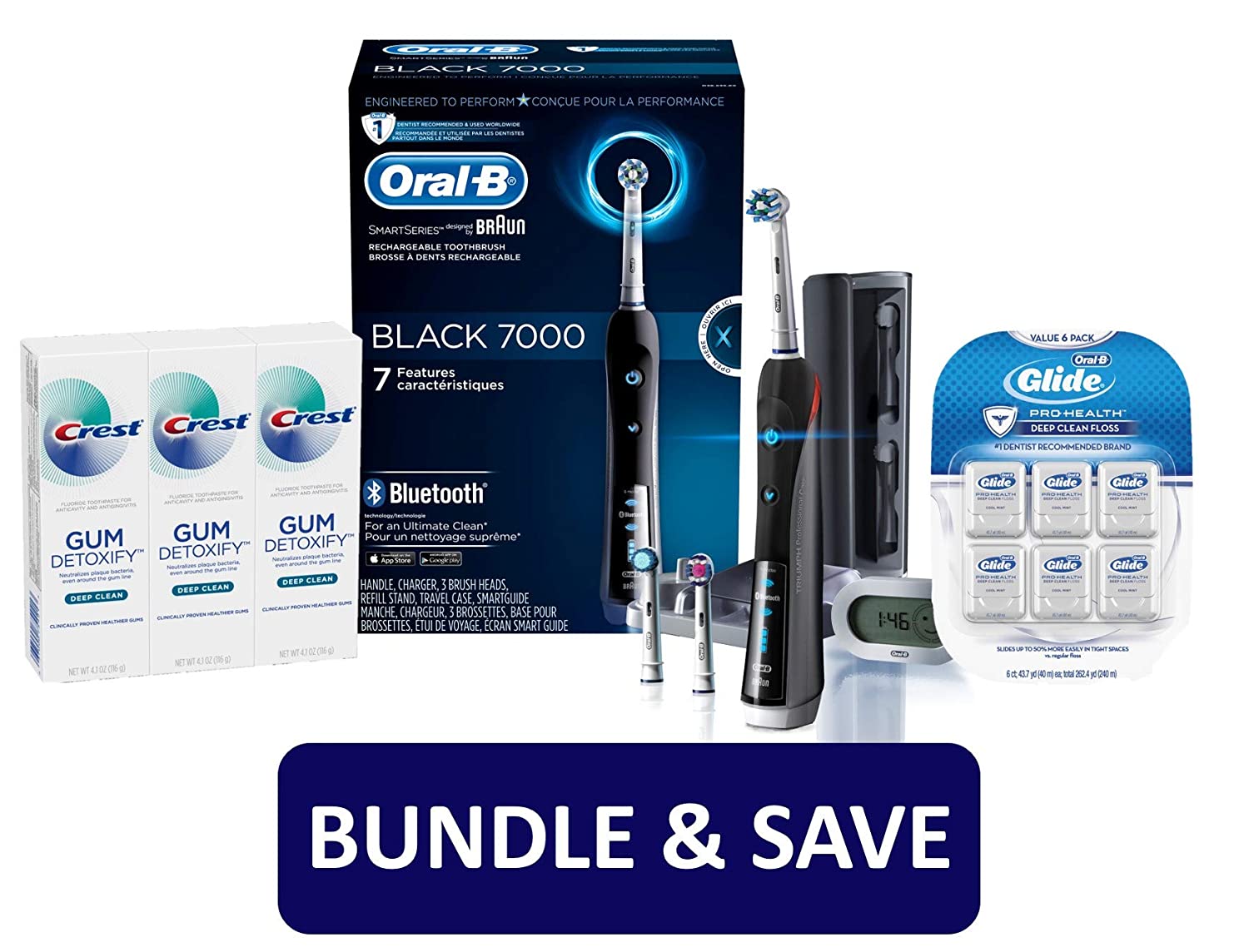 Oral-B 7000 SmartSeries Rechargeable Power Electric Toothbrush with Bluetooth Connectivity and Travel Case, White