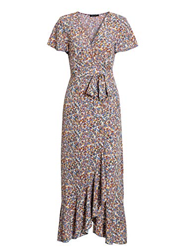 Miessial Women's Summer Chiffon V Neck Ruffle Maxi Dress Polka Dot Long Beach Wrap Dress