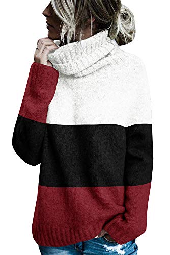 FISACE Womens Solid Round Neck Oversized Turtleneck Full Sleeve Knitted Sweater Pullover