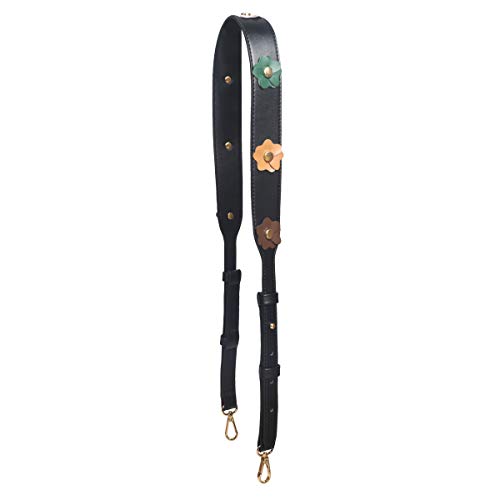 Beaulegan Wide Studded Flower Leather Purse Strap Replacement - Adjustable for Shoulder Crossbody Bag (Black/Gold Clasp)
