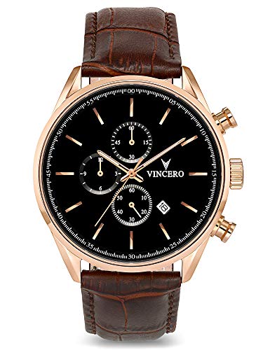 Vincero Luxury Men's Chrono S Wrist Watch - Top Grain Italian Leather Watch Band - 43mm Chronograph Watch - Japanese Quartz Movement…
