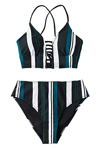 CUPSHE Women’s Bikini Swimsuit Floral Print Lace Up Strappy Two Piece Bathing Suit