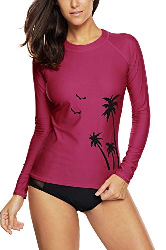 CharmLeaks Women's Long Sleeve Rashguard UPF 50 Sun Protection Swimsuit Top Striped Swim Shirts
