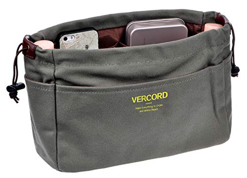 Vercord Canvas Handbag Organizers, Sturdy Purse Insert Organizer Bag in Bag, 10 Pockets Beige Small
